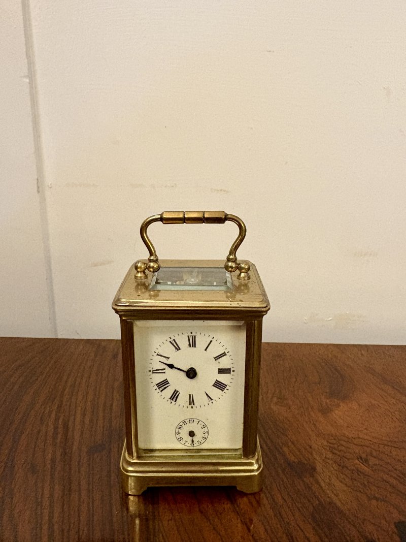 Antique Victorian Miniature Brass Carriage Clock With Alarm - Image 2
